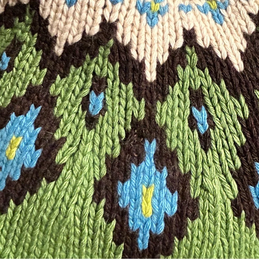 J. Crew Hand knit Fair Isle Crew Neck Sweater Angora Cashmere Wool Blend Green L - Picture 3 of 9